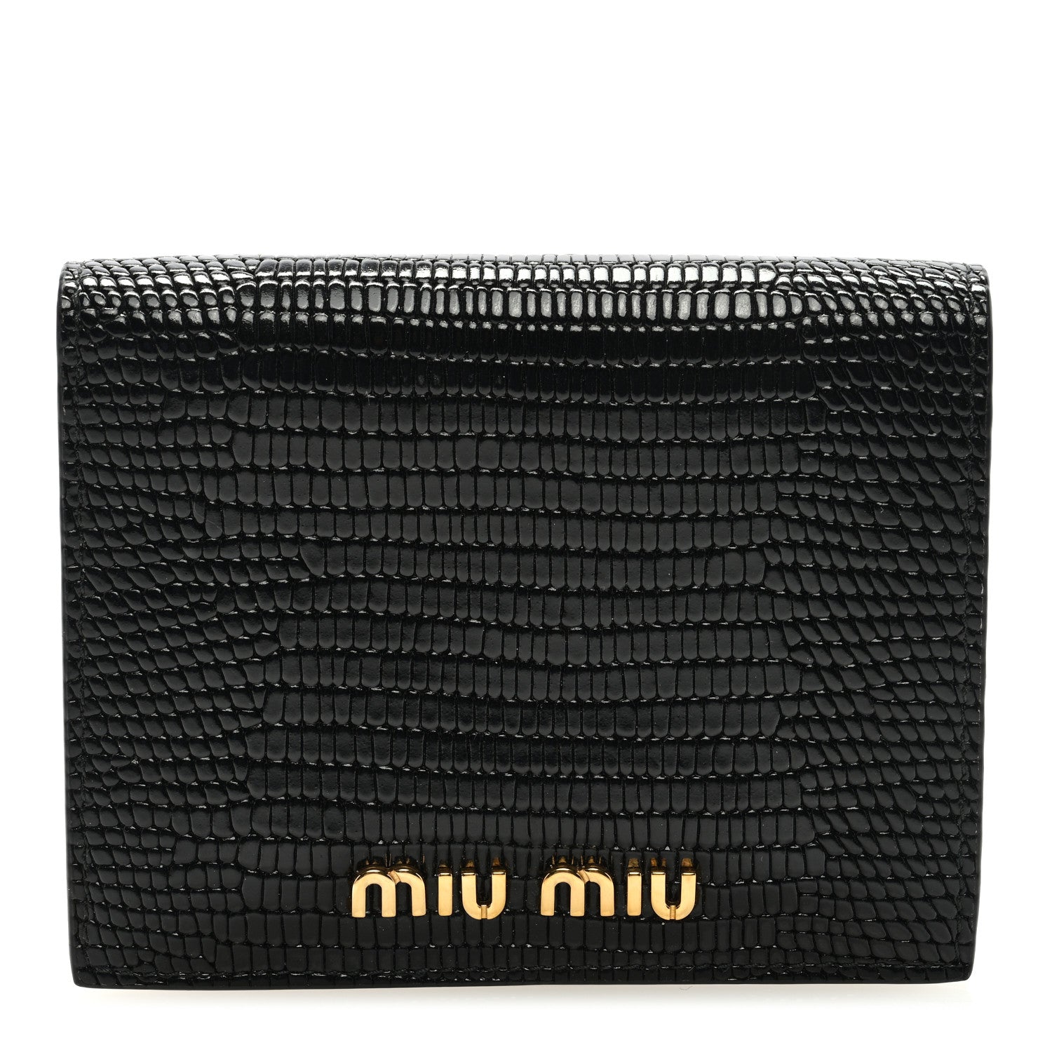 Miu Miu Vernice Lizard Embossed Wallet Black 1 of 6