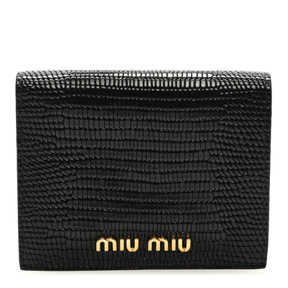 Miu Miu Vernice Lizard Embossed Wallet Black 1 of 6