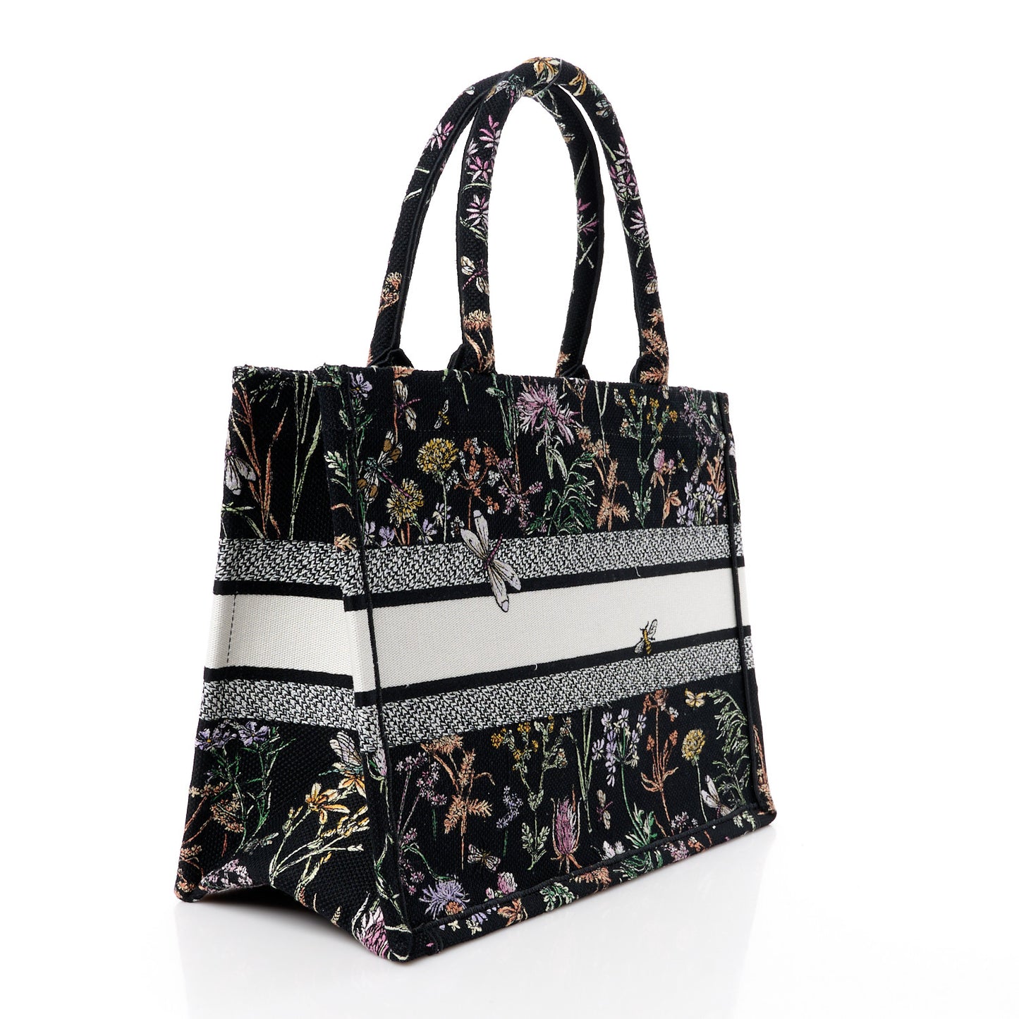Canvas Embroidered Medium Herbarium Book Tote Black Multicolor