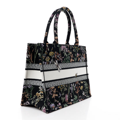 Christian Dior Canvas Embroidered Medium Herbarium Book Tote Black Multicolor 3 of 11