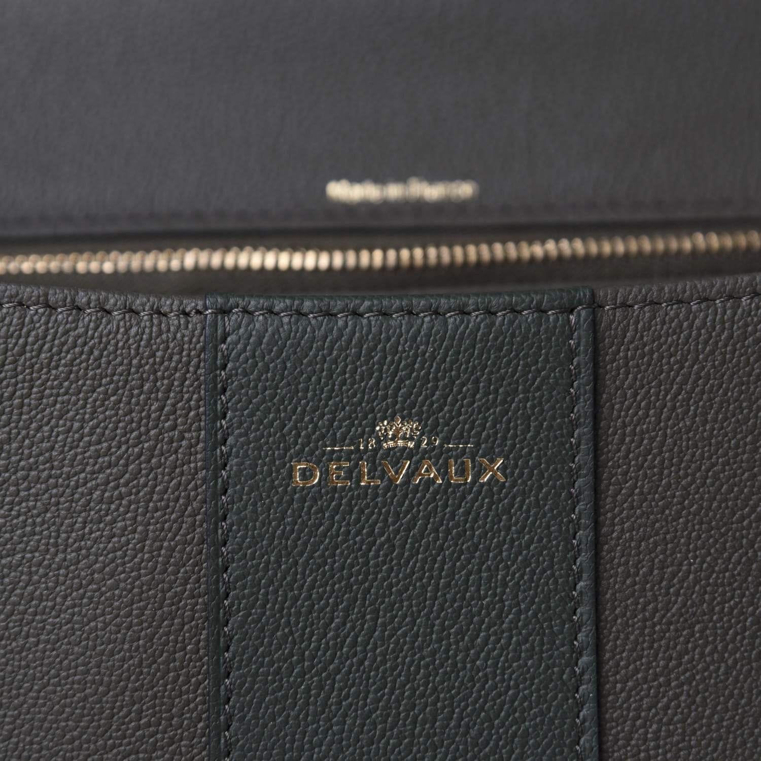 Delvaux Grained Calfskin Bi-Color Brillant MM Satchel Kaki 9 of 12
