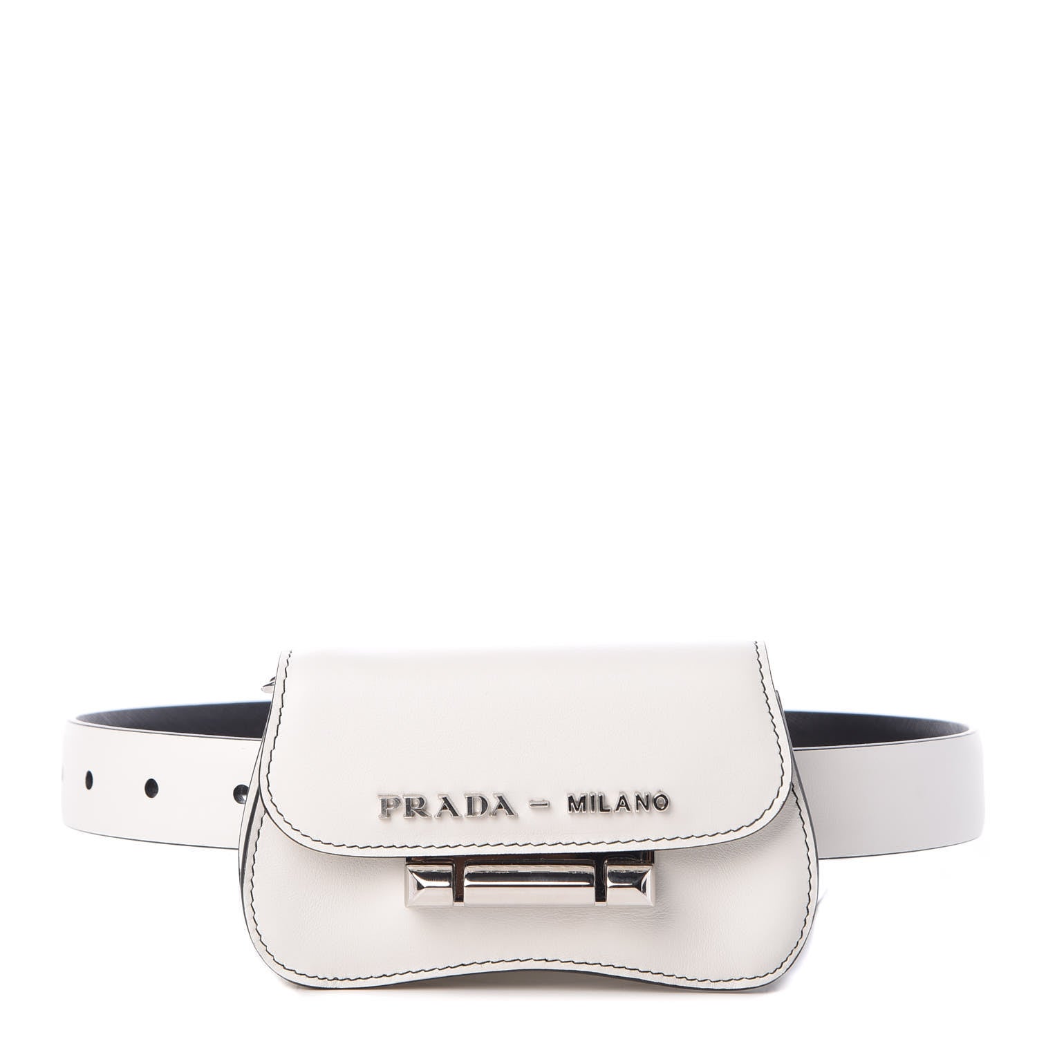 Prada City Calfskin Micro Sidonie Belt Bag 85 34 White Black 1 of 6