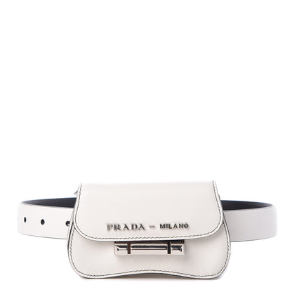 Prada City Calfskin Micro Sidonie Belt Bag 85 34 White Black 1 of 6