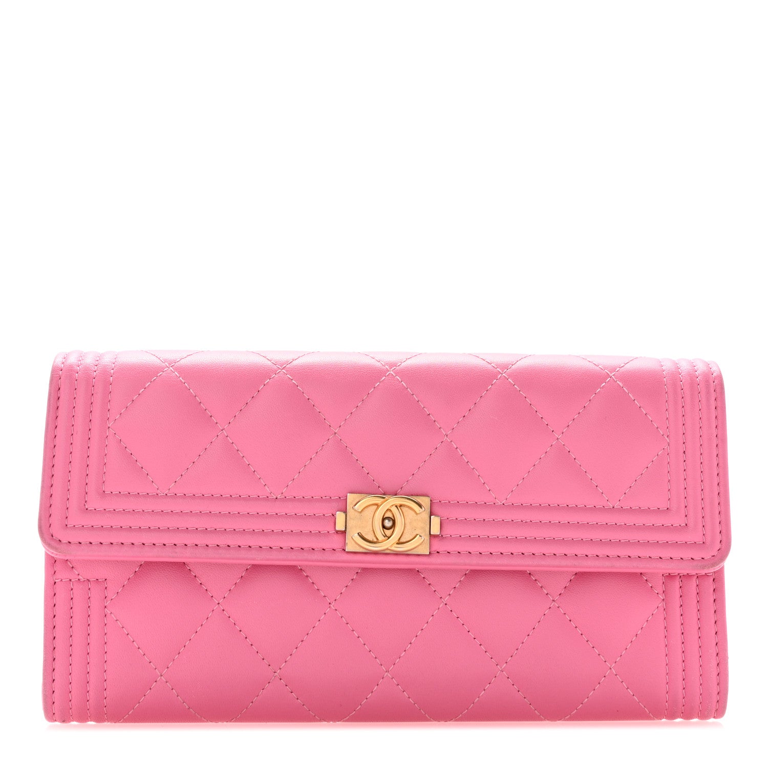 Chanel Lambskin Quilted Large Boy Gusset Flap Wallet Pink 1 of 10