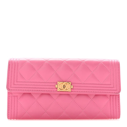 Chanel Lambskin Quilted Large Boy Gusset Flap Wallet Pink 1 of 10