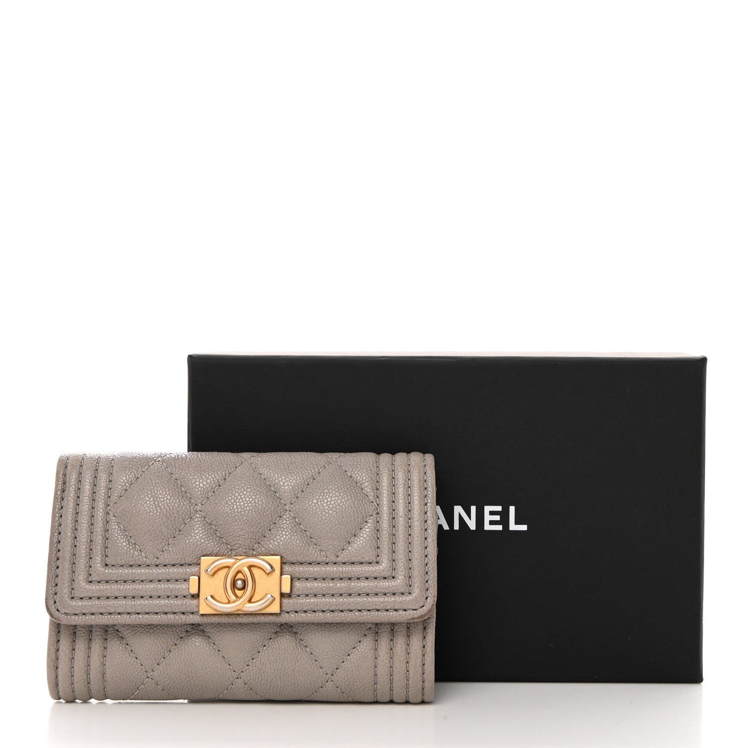 Chanel Caviar Quilted Boy Flap Card Holder Grey 14 of 14