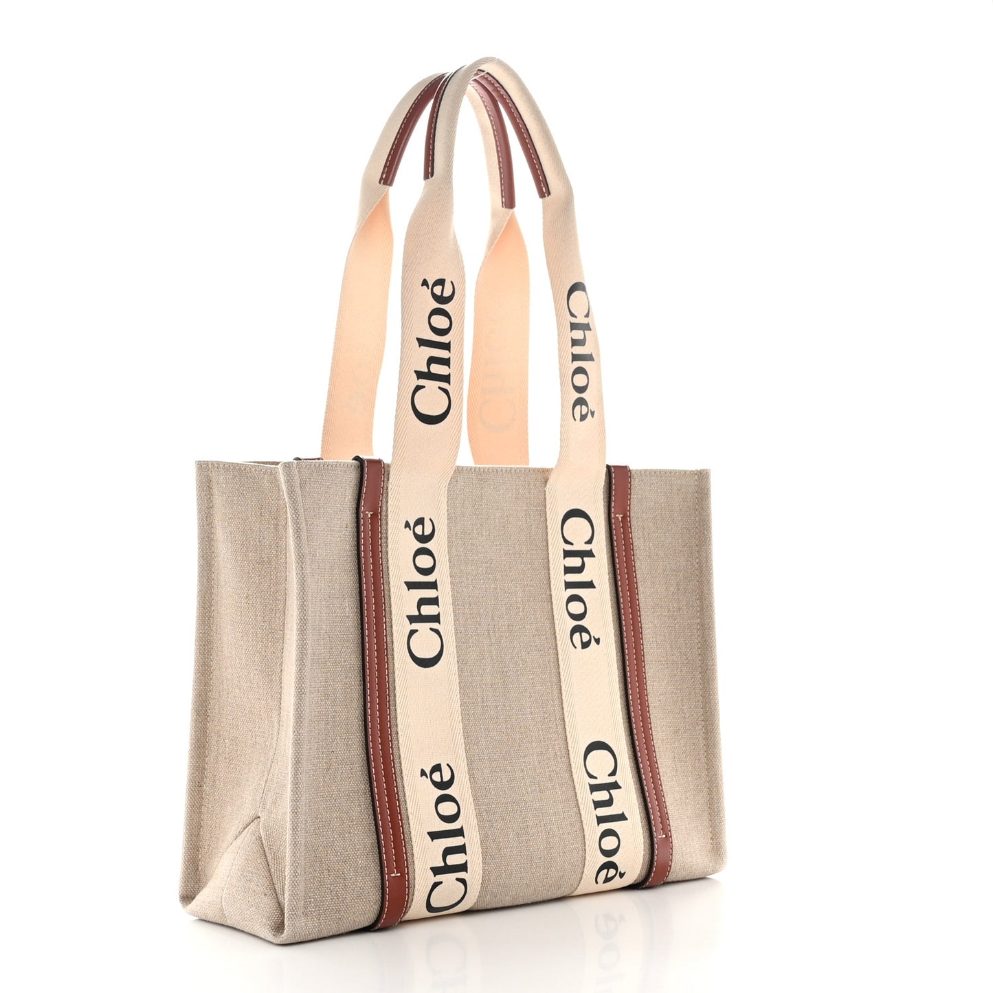 Cotton Calfskin Medium Woody Ribbon Tote White Brown