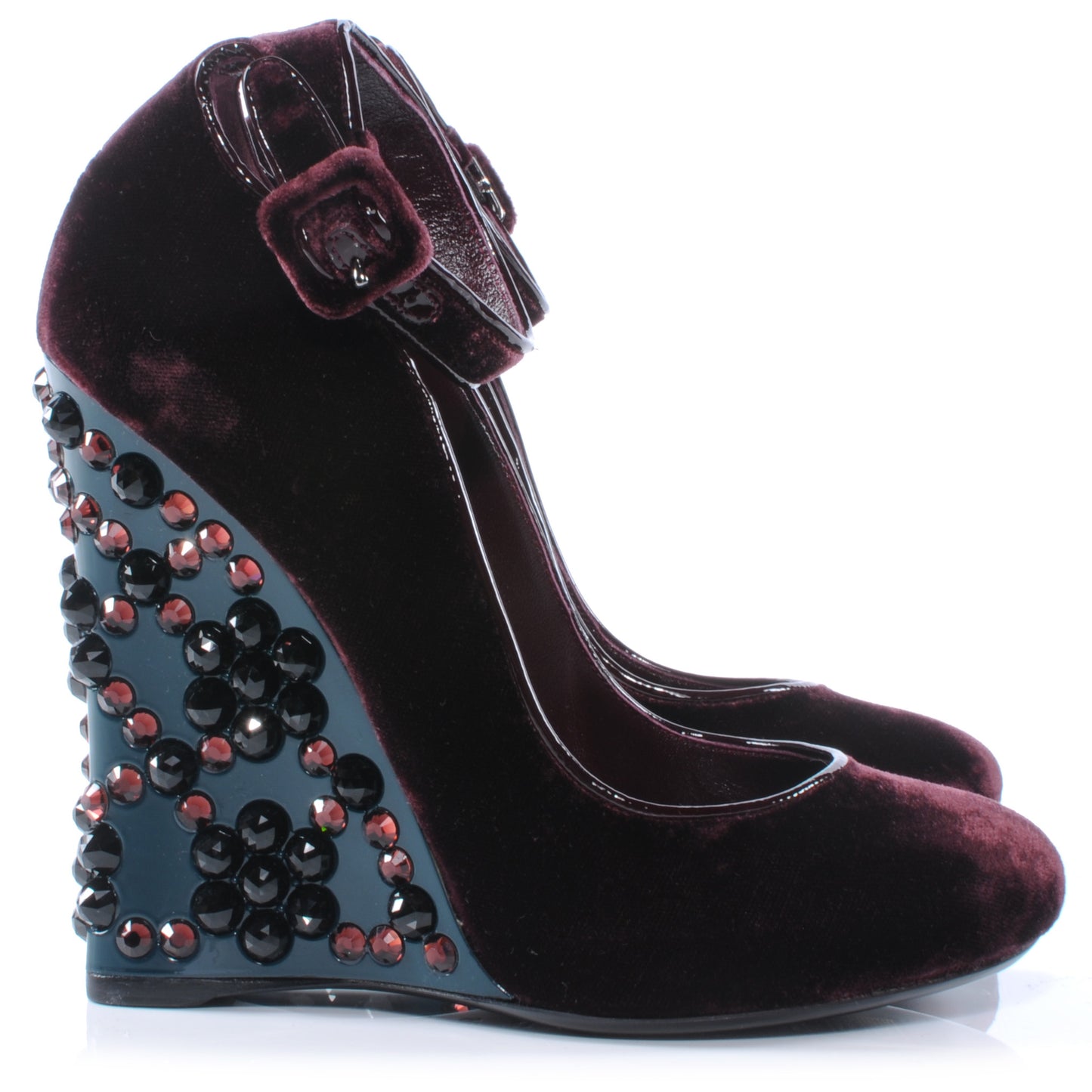 Velvet Embellished Coleen Wedges Heels 36