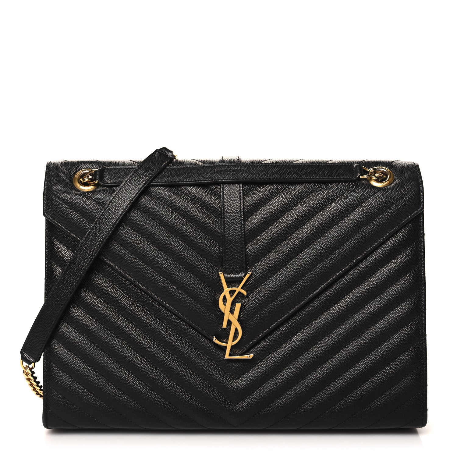 Saint Laurent Grain De Poudre Matelasse Chevron Large Monogram Satchel Black 1 of 10