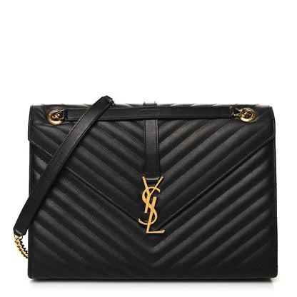 Saint Laurent Grain De Poudre Matelasse Chevron Large Monogram Satchel Black 1 of 10