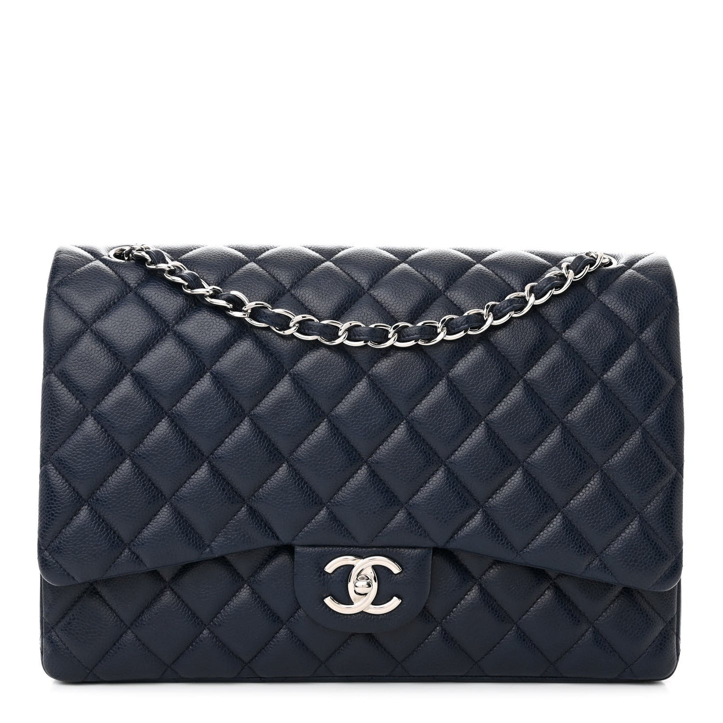 Caviar Quilted Maxi Double Flap Blue