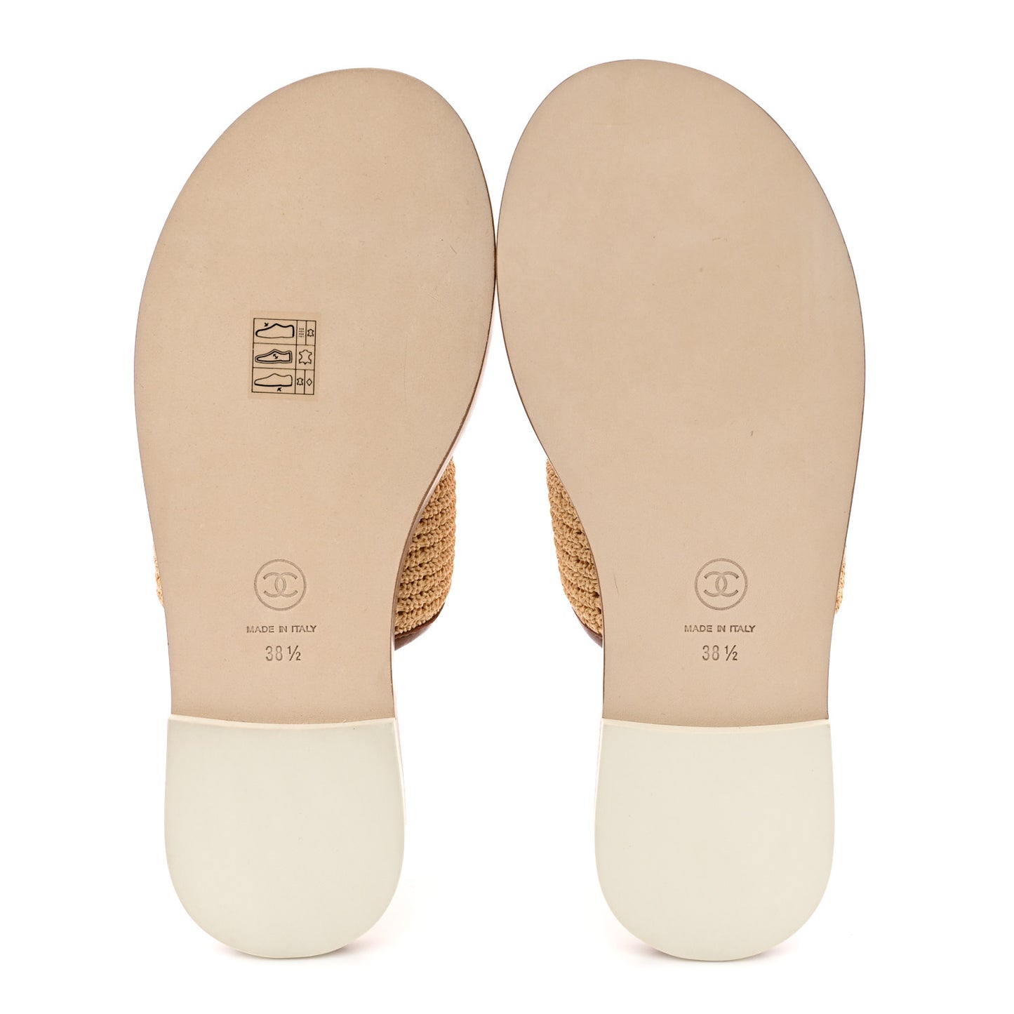 Raffia Lambskin CC Mules 38.5 Beige Brown