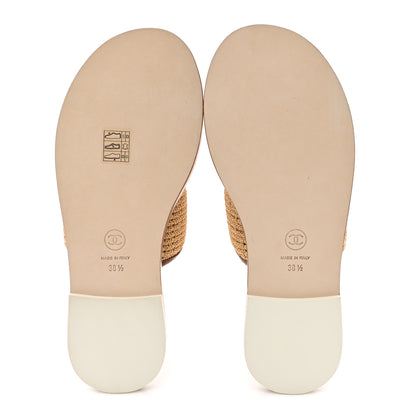Chanel Raffia Lambskin CC Mules 38.5 Beige Brown 6 of 10