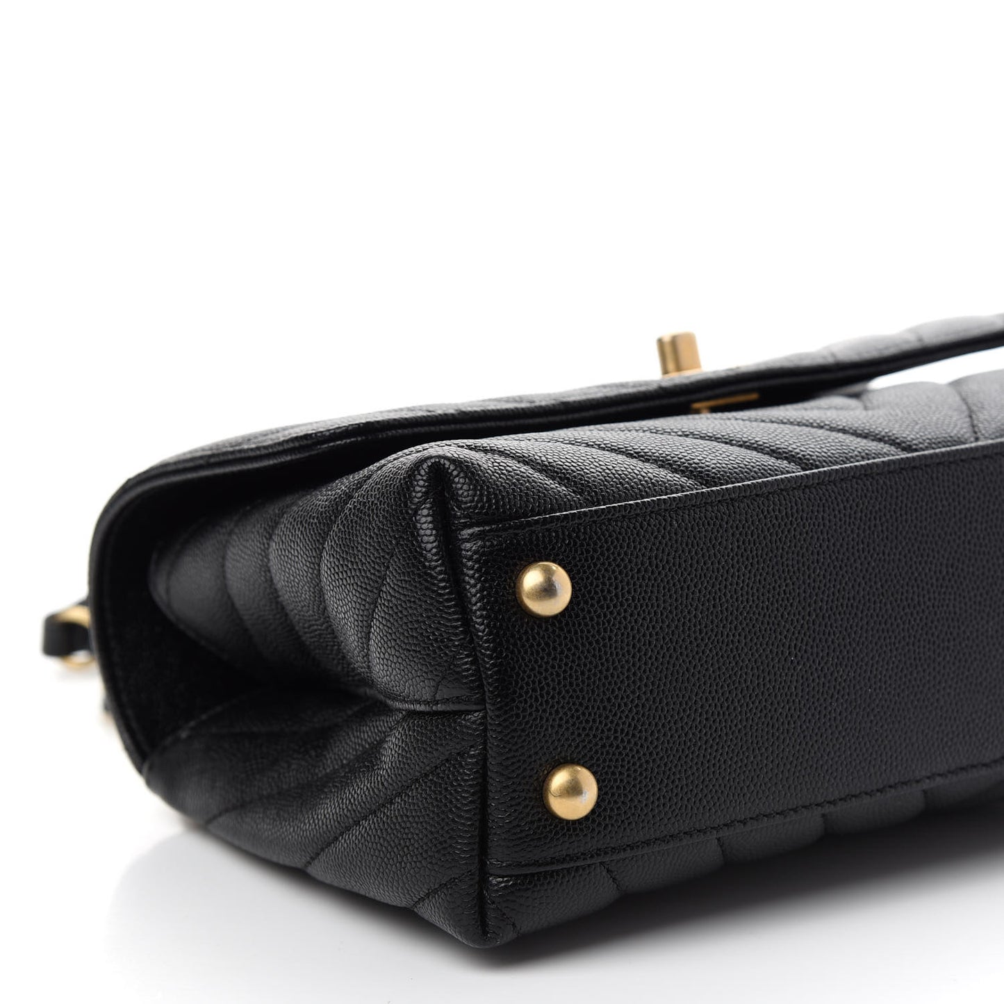 Caviar Chevron Quilted Mini Coco Handle Flap Black