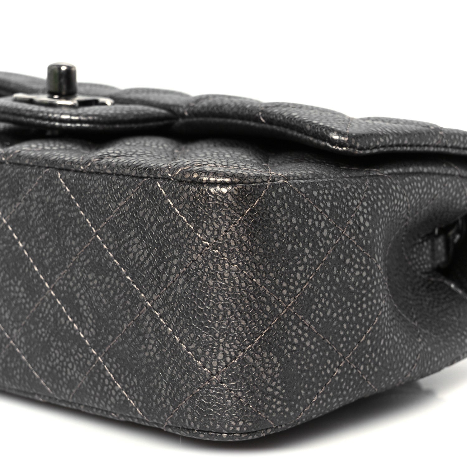 Chanel Metallic Caviar Quilted Mini Rectangular Flap Dark Silver 11 of 11