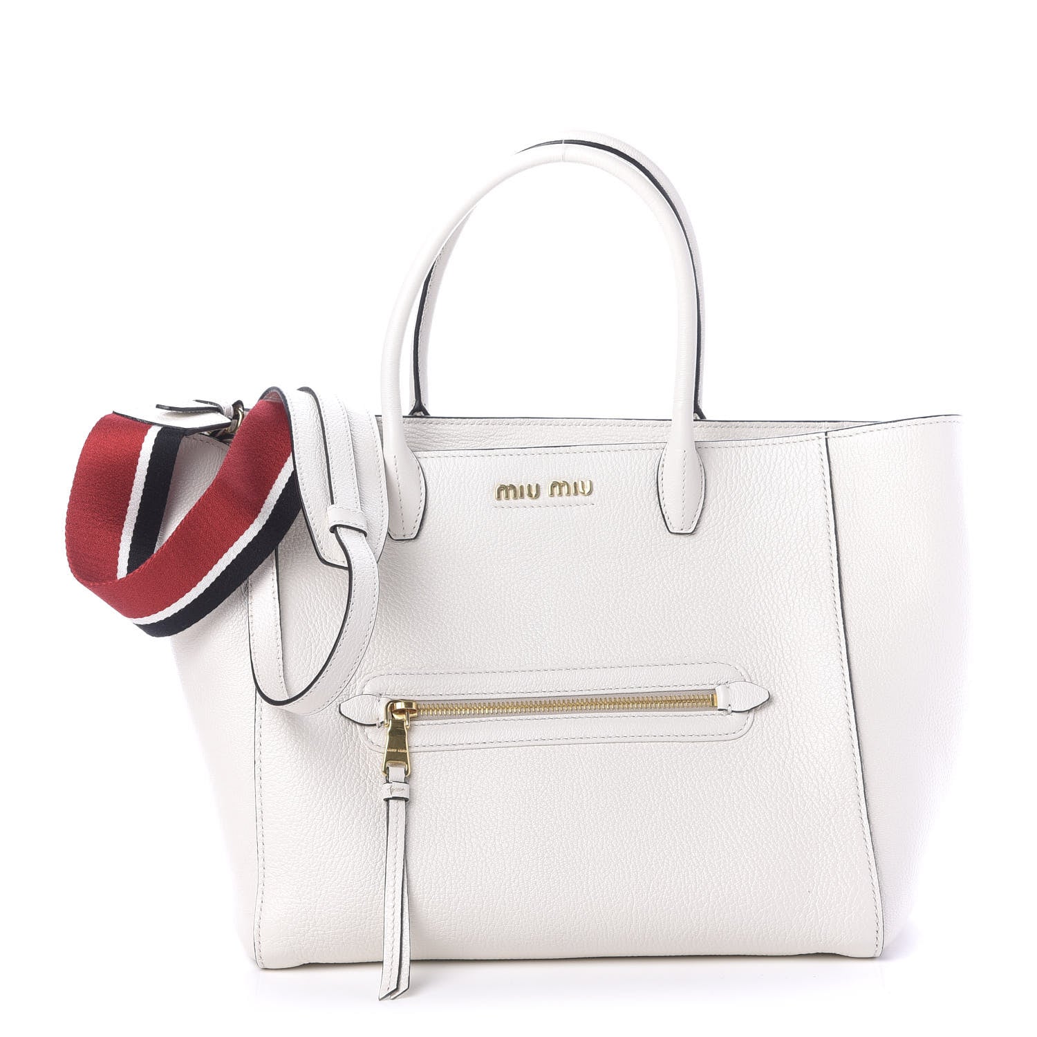 Miu Miu Goatskin Madras Zip Tote White 1 of 9