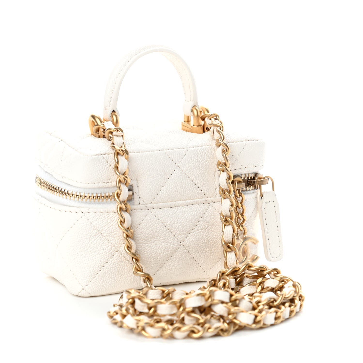 Chanel Caviar Quilted Mini Top Handle Vanity With Chain White 3 of 10
