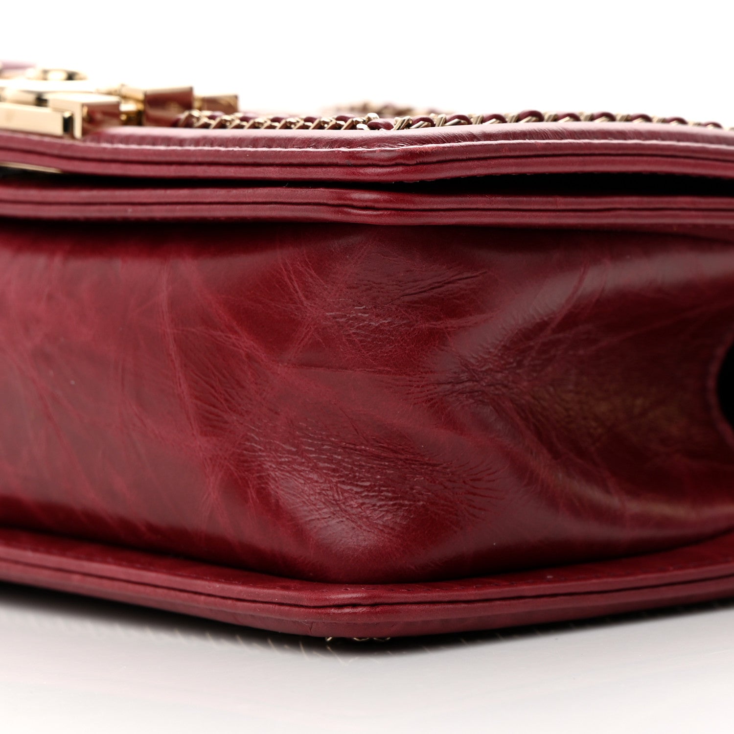 Chanel Crumpled Calfskin Chevron Small Chain Boy Flap Burgundy 10 of 13
