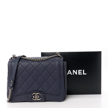 Chanel Washed Caviar Quilted Small Square Turn Around Ligne Flap Navy 12 of 12