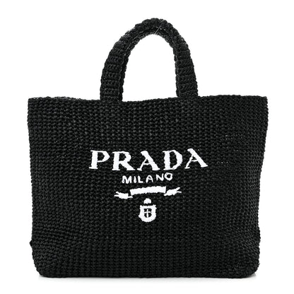 Prada Yarn Raffia Effect Crochet Large Logo Tote Black 1 of 10