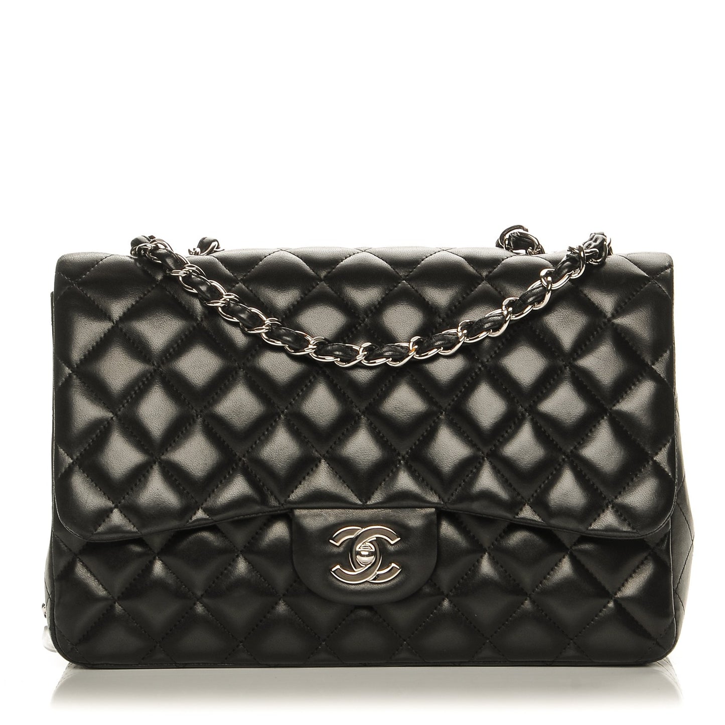 Lambskin Quilted Jumbo Single Flap Black