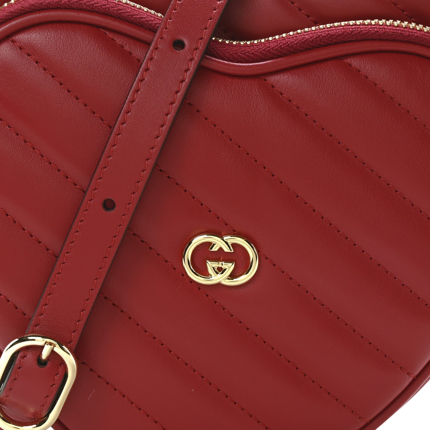 Calfskin Matelasse Diagonal Mini Interlocking G Heart Shoulder Bag Hibiscus Red