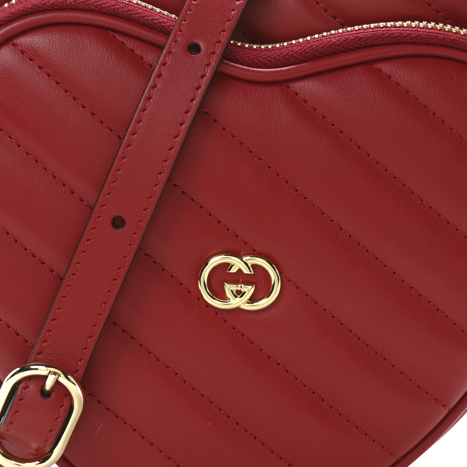 Gucci Calfskin Matelasse Diagonal Mini Interlocking G Heart Shoulder Bag Hibiscus Red 8 of 11