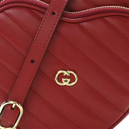 Gucci Calfskin Matelasse Diagonal Mini Interlocking G Heart Shoulder Bag Hibiscus Red 8 of 11