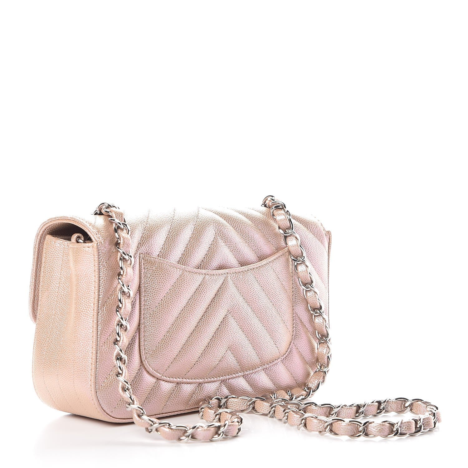 Chanel Iridescent Caviar Chevron Quilted Mini Rectangular Flap Light Gold 4 of 15