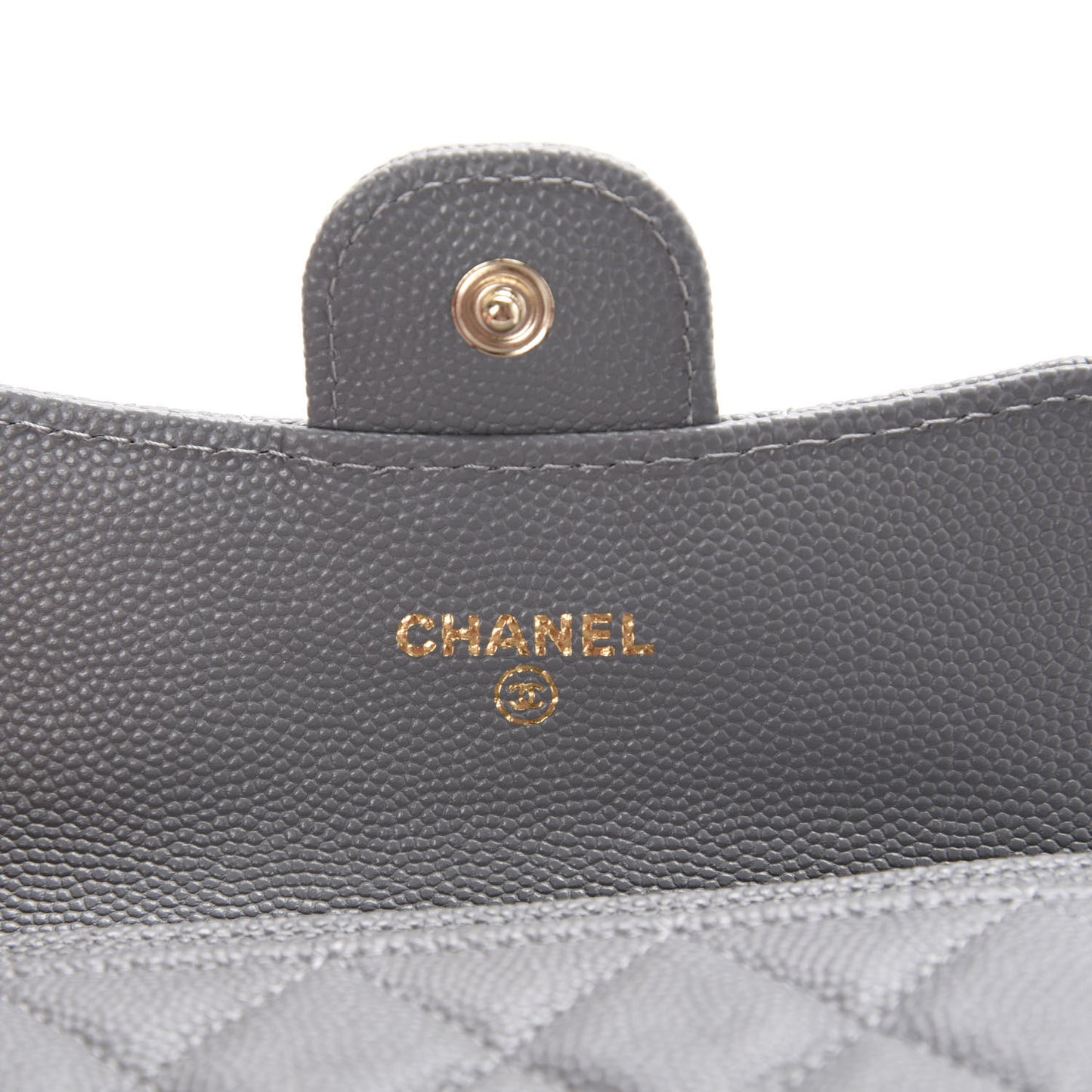 Caviar Quilted Flap Card Holder Wallet Dark Grey