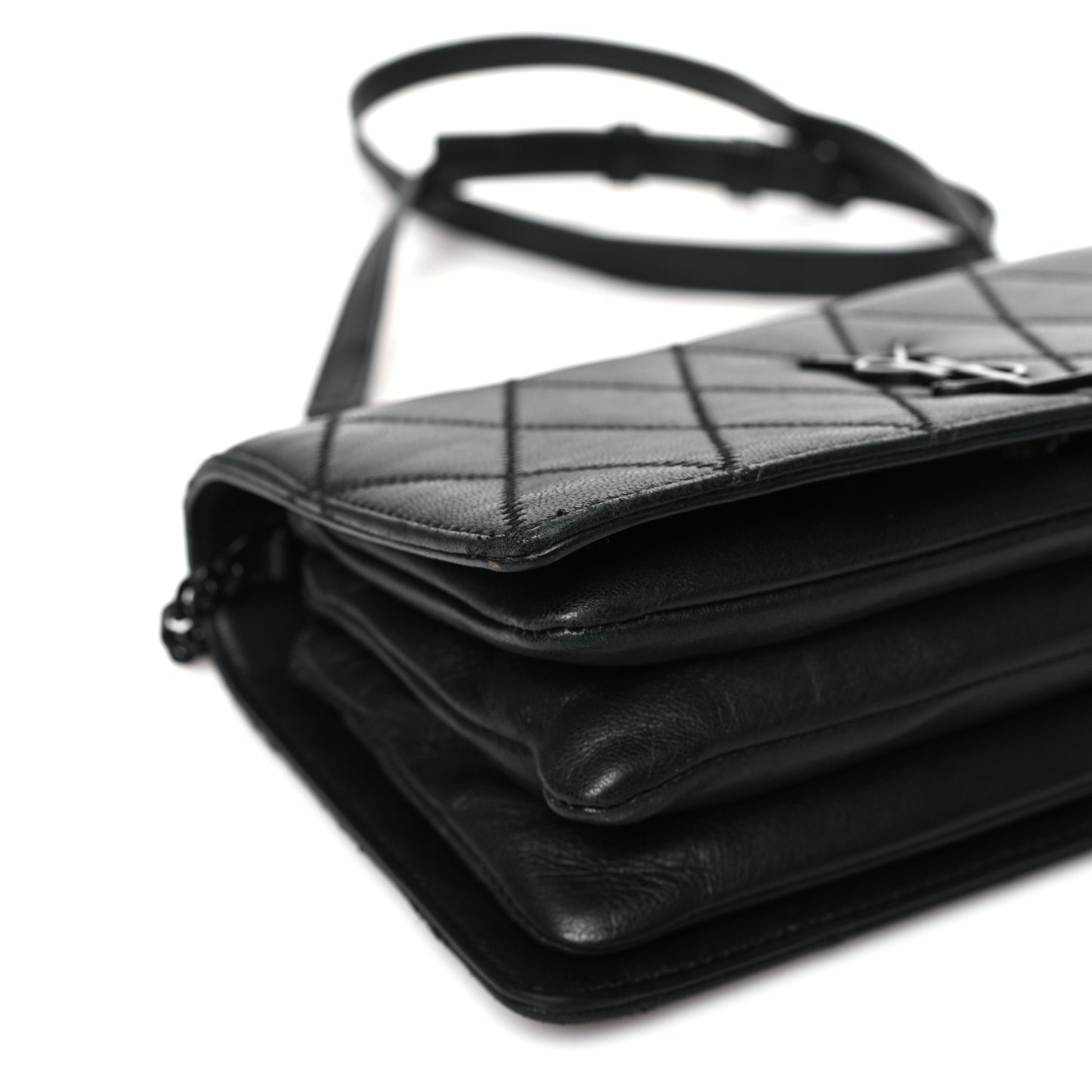 Lambskin Diamond Quilted Monogram Angie Chain Bag Black