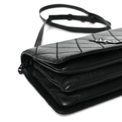 Saint Laurent Lambskin Diamond Quilted Monogram Angie Chain Bag Black 9 of 12