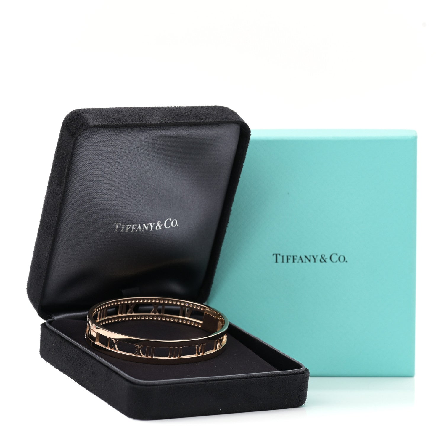 Tiffany 18K Rose Gold Diamond Atlas Open Hinged Bangle Bracelet 4 of 4