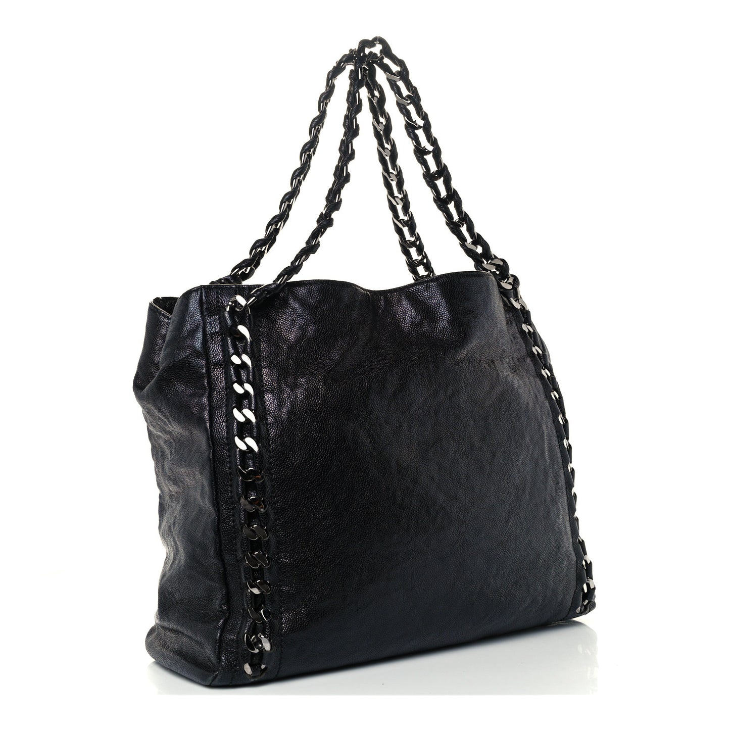Glazed Caviar Modern Chain Tote Black