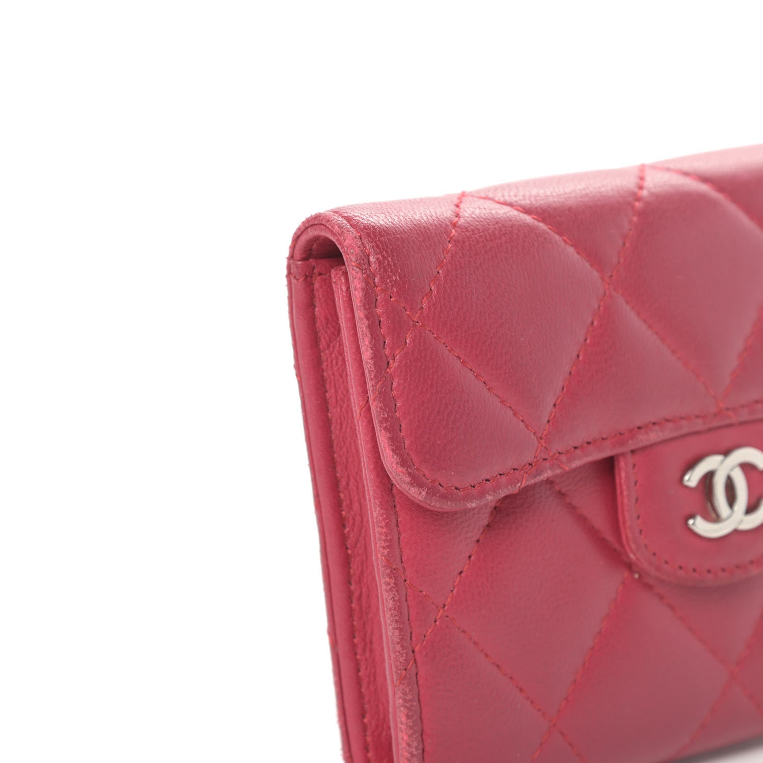 Chanel Lambskin Quilted Flap Card Holder Wallet Dark Pink 9 of 12