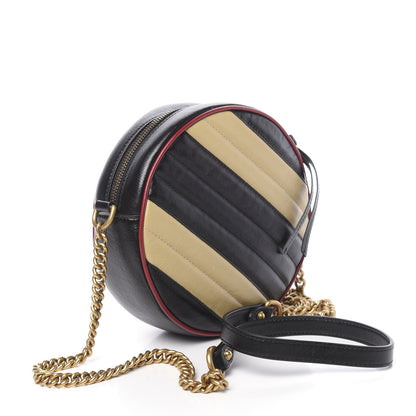 Gucci Azalea Calfskin Matelasse Diagonal Patchwork Mini Torchon GG Marmont Round Shoulder Bag Black Beige Romantic Cerise 3 of 10