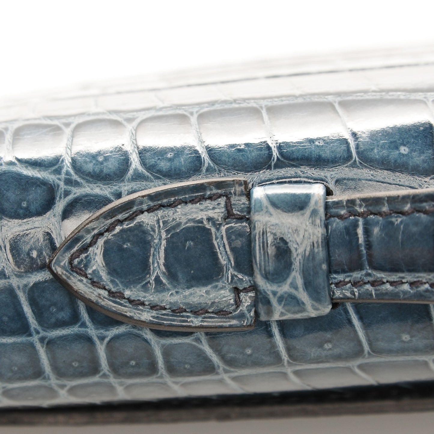 Shiny Niloticus Crocodile Kelly Cut Pochette Blue Jean