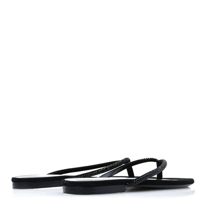 Saint Laurent Kid Suede Strass Crystal Embellished Joni 05 Flat Sandals 37 Black 5 of 8