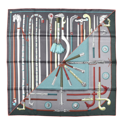 Hermes Silk Cannes Et Cannes Scarf 90 Anthracite Vert Quetsche 1 of 4