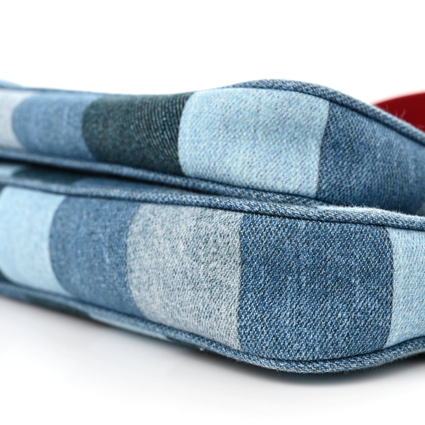 Denim Damier Monogram Patchwork Multi Pochette Accessories Blue Rouge
