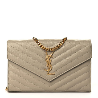 Saint Laurent Grain De Poudre Matelasse Chevron Monogram Chain Wallet Dark Beige 1 of 10