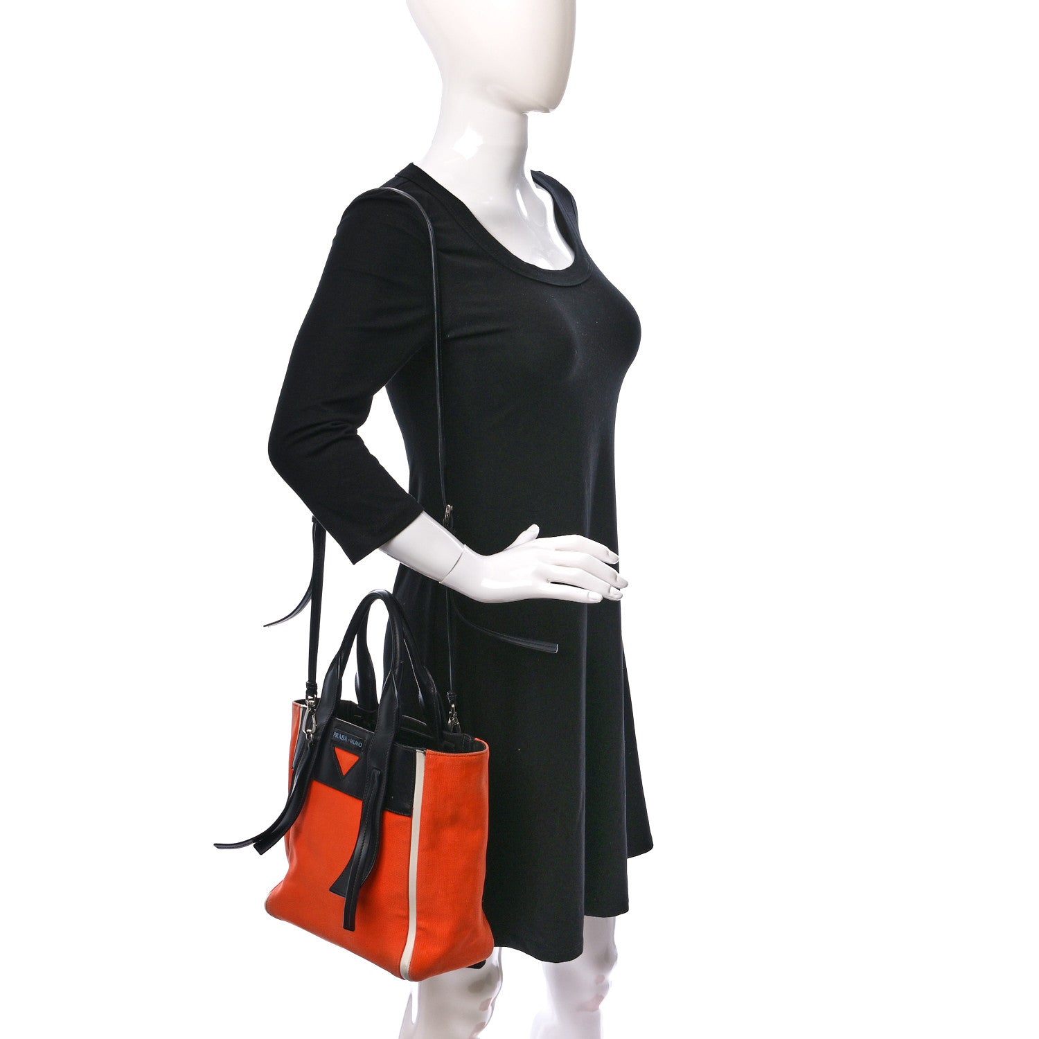 Prada Canapa Grace Lux Small Ouverture Top Handle Bag Papaya Black 2 of 18