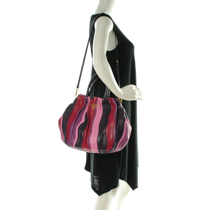 Prada Nappa Trembled Blossoms Stripes Shoulder Bag Ibisco Viola 2 of 7