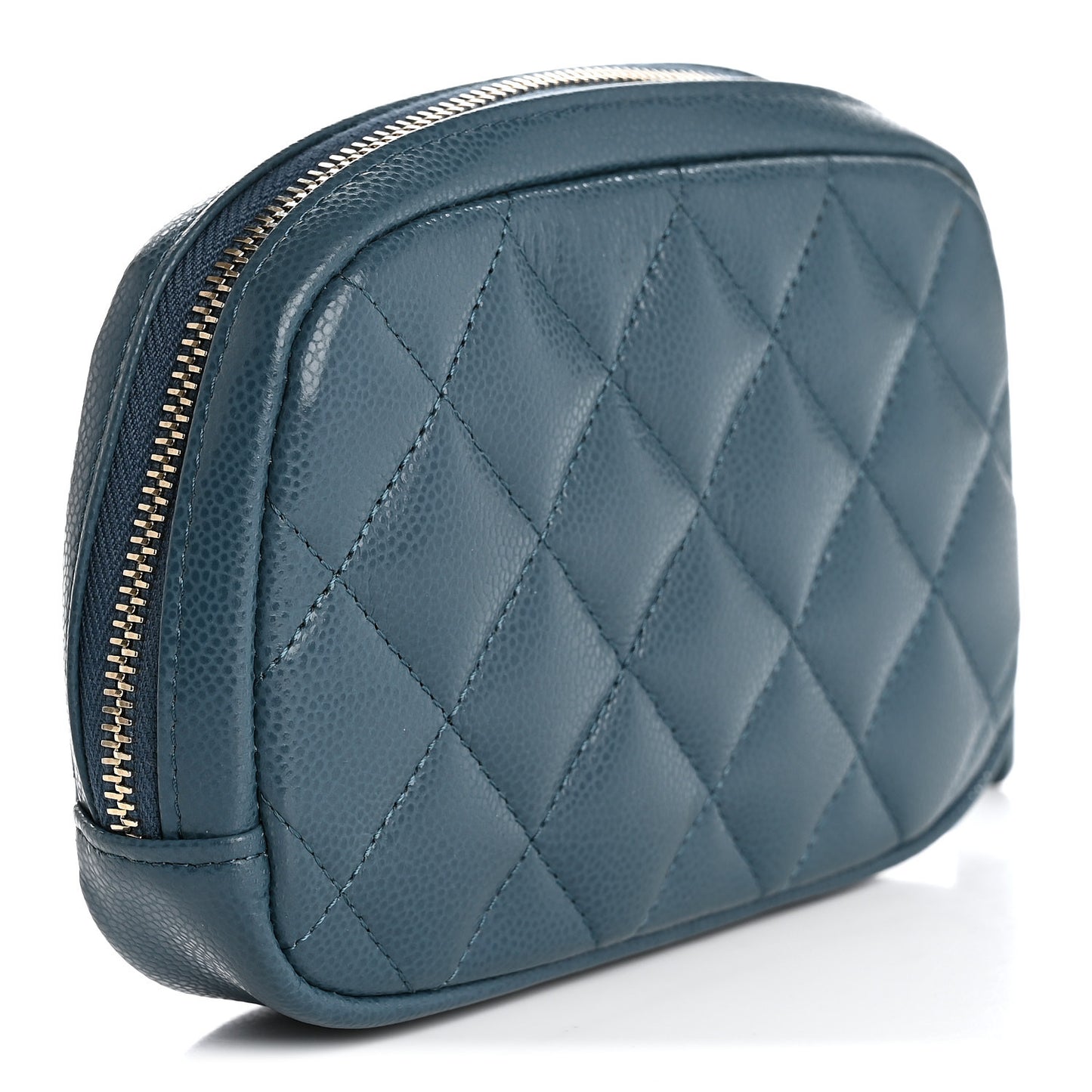 Caviar Quilted Small Curvy Pouch Cosmetic Case Blue