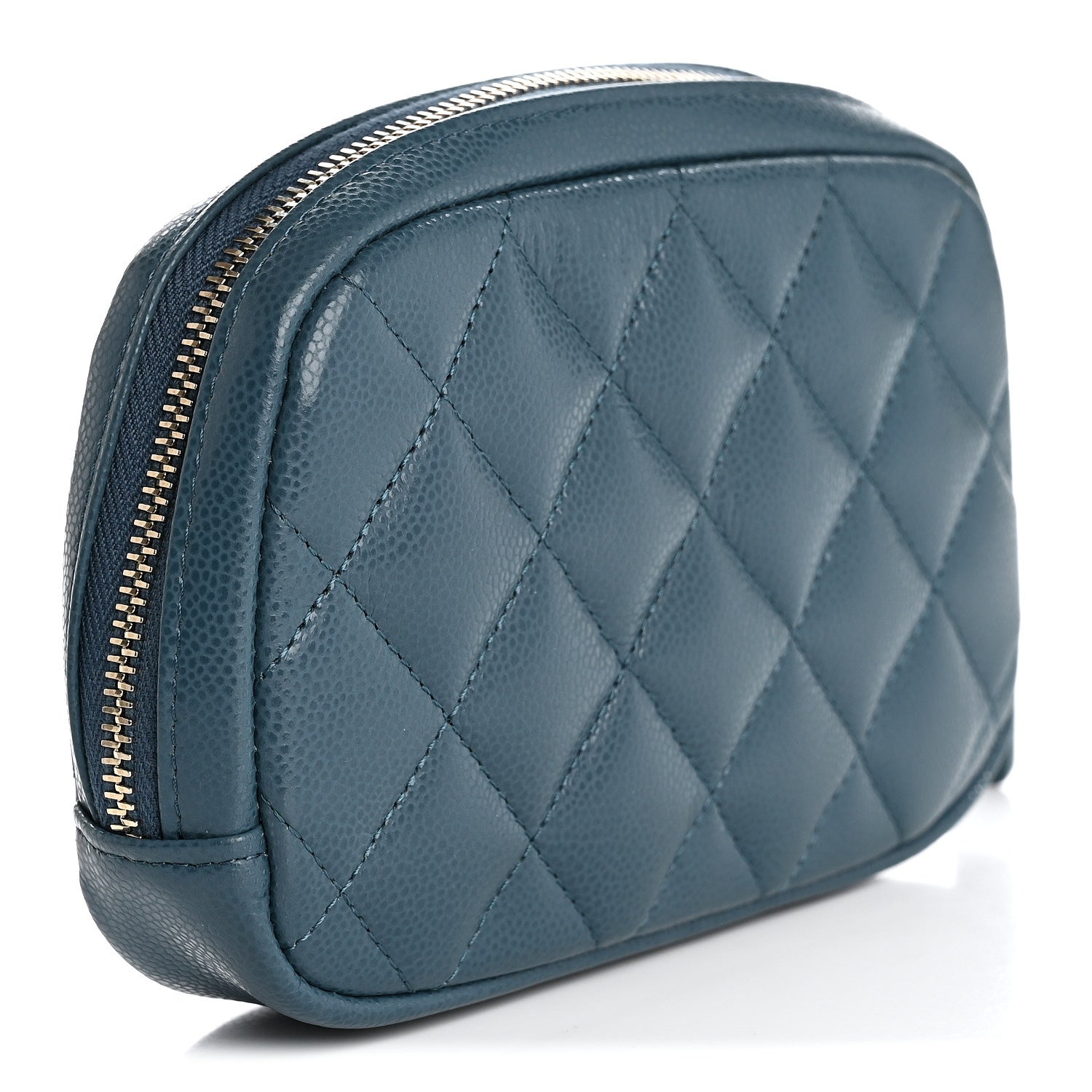 Chanel Caviar Quilted Small Curvy Pouch Cosmetic Case Blue 3 of 8
