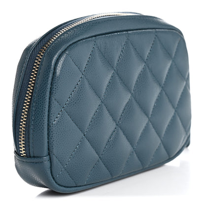 Chanel Caviar Quilted Small Curvy Pouch Cosmetic Case Blue 3 of 8
