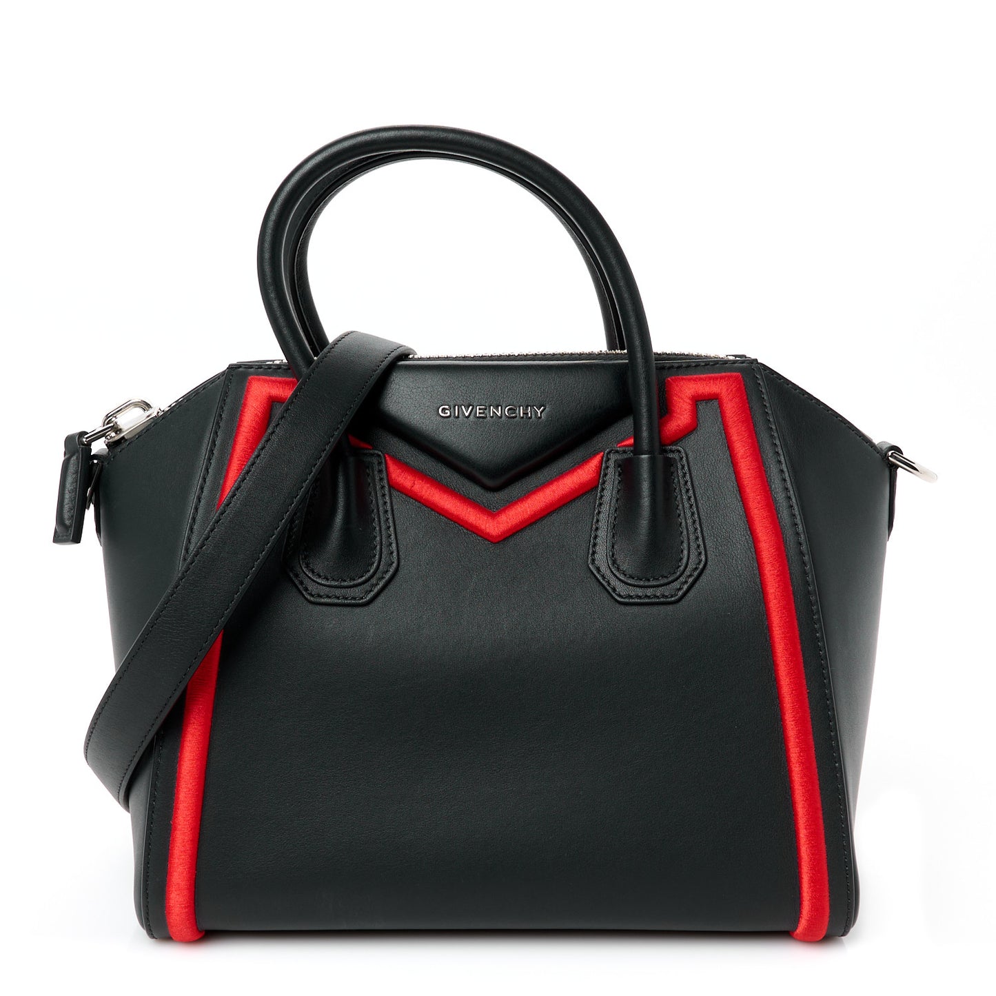 Calfskin Small Embroidered Frame Antigona Black Red