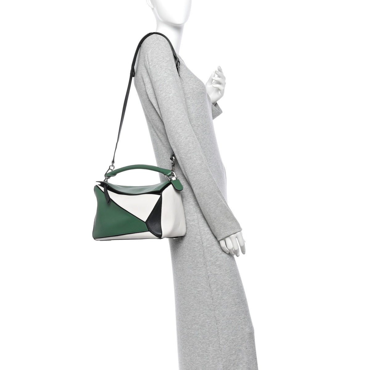 Loewe Calfskin Medium Puzzle Bag Sea Water Green White Black 2 of 10