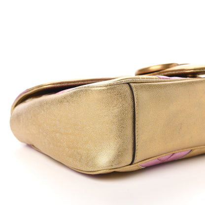 Gucci Metallic Calfskin Matelasse Small GG Marmont Shoulder Bag Gold Pink 7 of 12