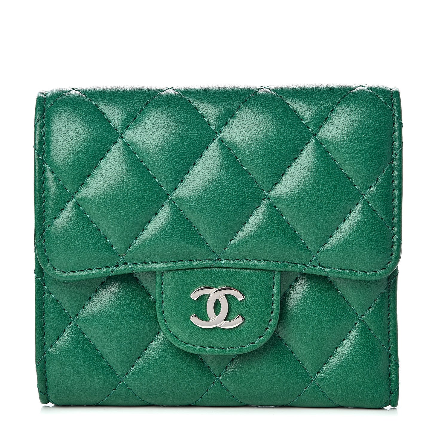 Lambskin Quilted Small Compact Wallet Green